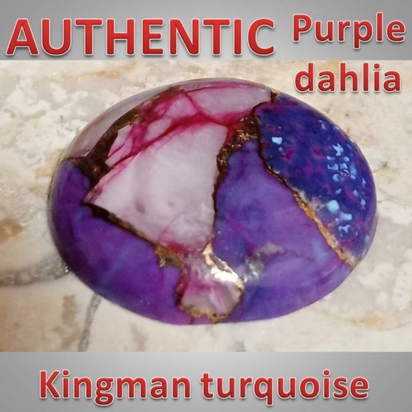 KINGMAN TURQUOISE purple dahlia cabochon  stone rock 7 carats bronze 03 - Picture 1 of 8
